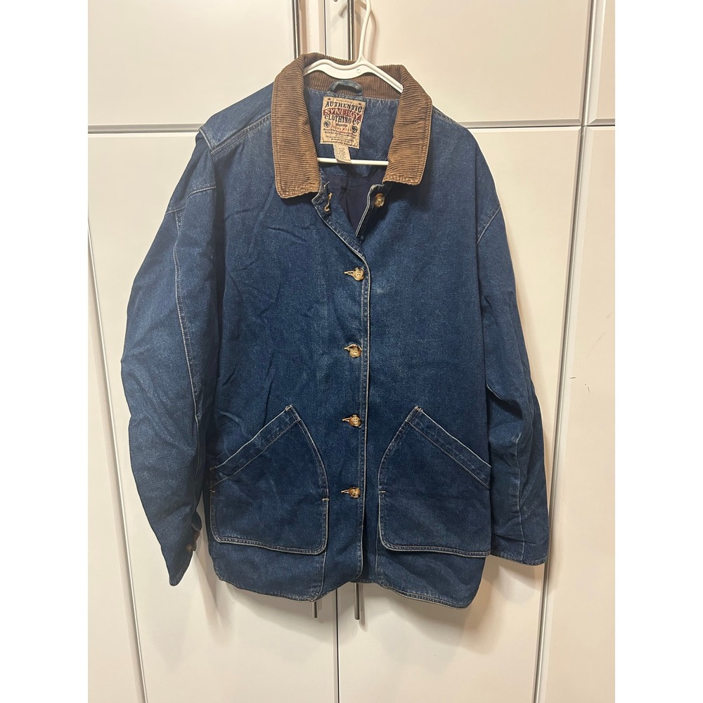 Authentic Synergy Clothing Co Denim Chore Coat Brown Corduroy Collar Blue Large